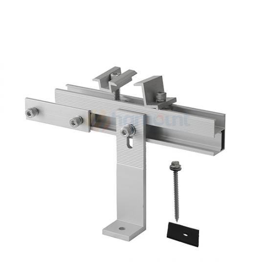 Soporte solar de aluminio de alta resistencia con base en forma de L y 155 mm de altura para techos metálicos.