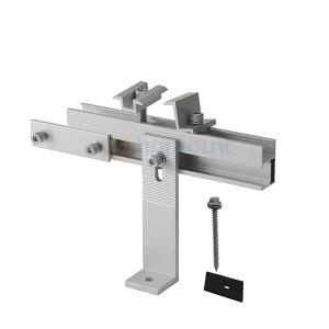 Soporte solar de aluminio de alta resistencia con base en forma de L y 155 mm de altura para techos metálicos.