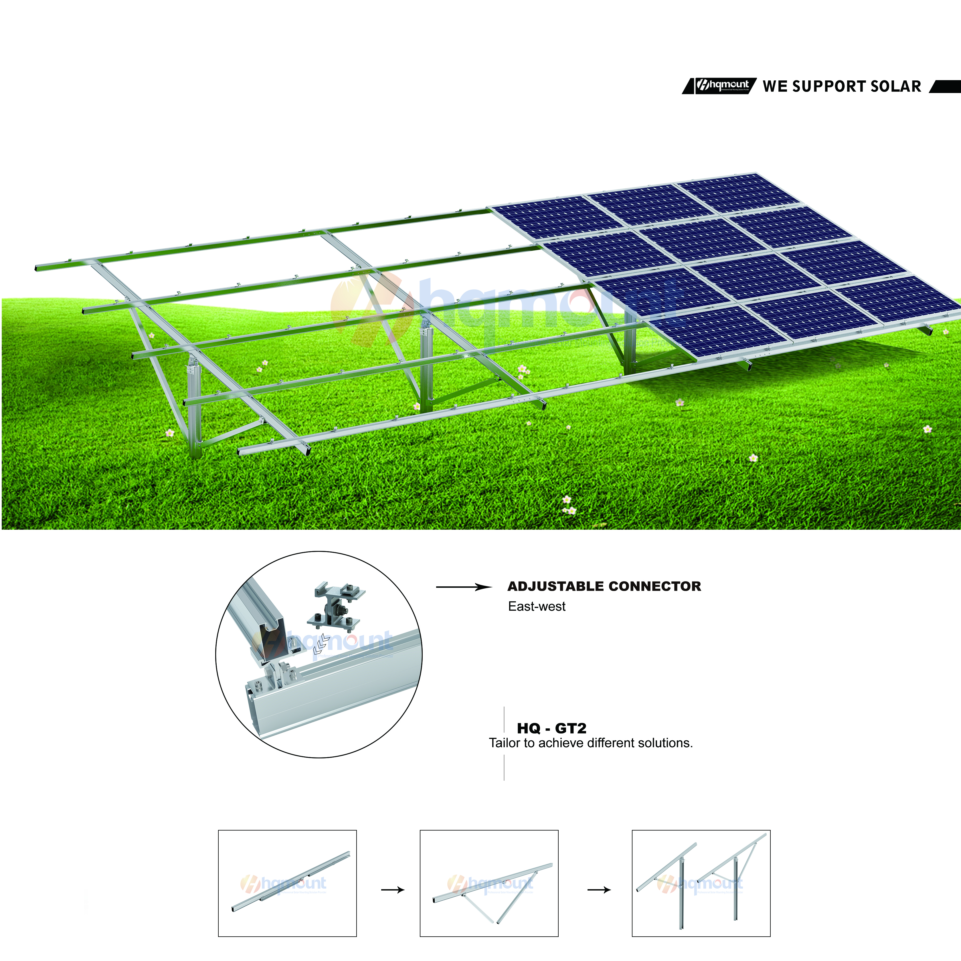Bastidor solar de una sola pila HQ Mount para terrenos difíciles